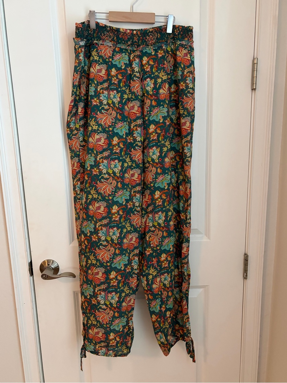 Sundance Catalog Pants M Green Orange Floral Lounge Riya Cinchable Harem